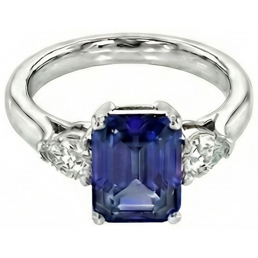 Three Stone Blue Sapphire Jewelry Ring Pear Natural Earth Mined Diamonds 3.50 Carats