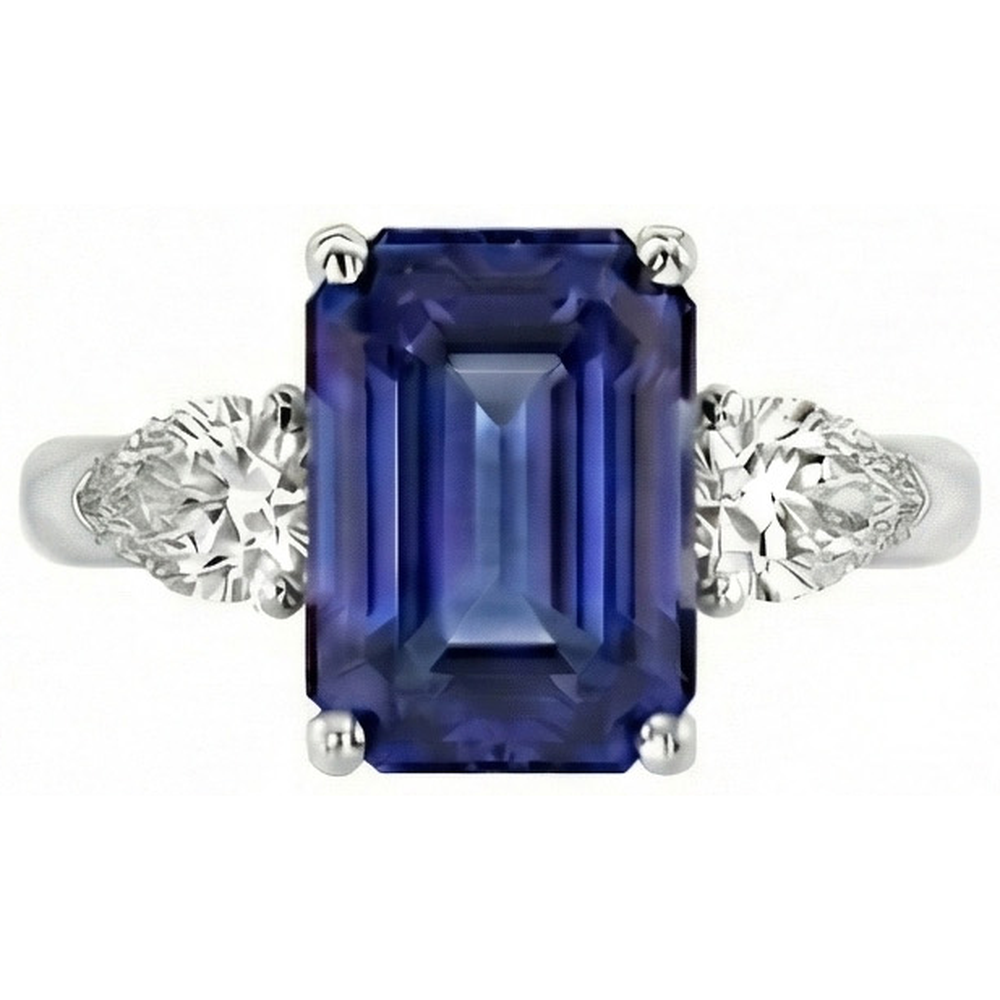 Three Stone Blue Sapphire Jewelry Ring Pear Natural Earth Mined Diamonds 3.50 Carats