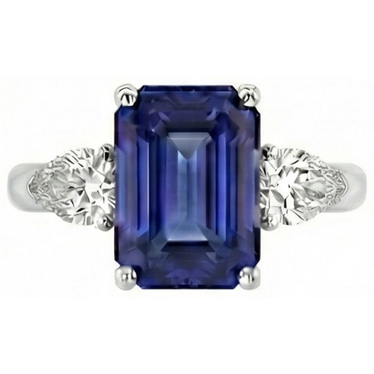Three Stone Blue Sapphire Jewelry Ring Pear Natural Earth Mined Diamonds 3.50 Carats