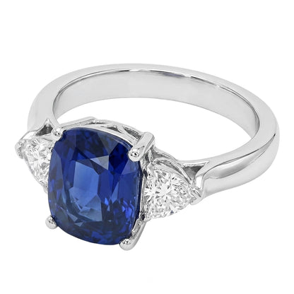 Three Stone Blue Sapphire With Pear Natural Earth Mined Diamonds Ring 4.50 Carats Gold 14K