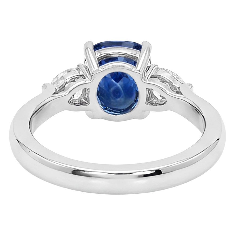 Three Stone Blue Sapphire With Pear Natural Earth Mined Diamonds Ring 4.50 Carats Gold 14K