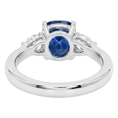 Three Stone Blue Sapphire With Pear Natural Earth Mined Diamonds Ring 4.50 Carats Gold 14K