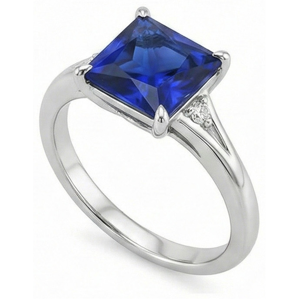 Three Stone Blue Sapphire and Natural Earth Mined Diamond 5.25 Carat Princess
