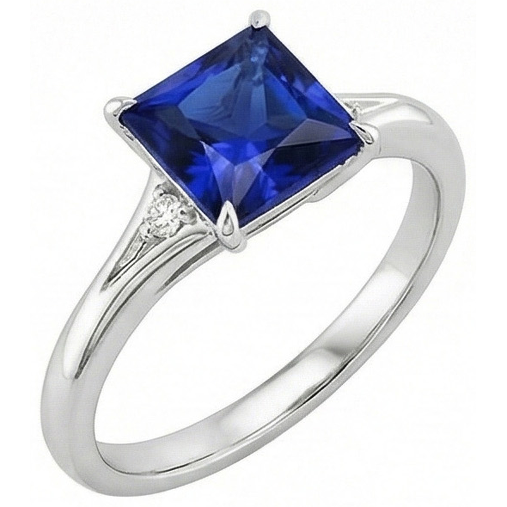 Three Stone Blue Sapphire and Natural Earth Mined Diamond 5.25 Carat Princess