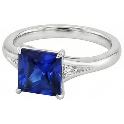 Three Stone Blue Sapphire and Natural Earth Mined Diamond 5.25 Carat Princess