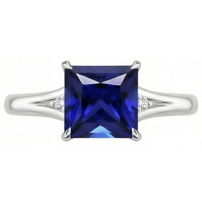 Three Stone Blue Sapphire and Natural Earth Mined Diamond 5.25 Carat Princess