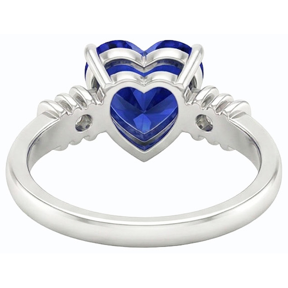 Three Stone Ceylon Sapphire Ring & Small Round Natural Earth Mined Diamonds 1.25 Carats