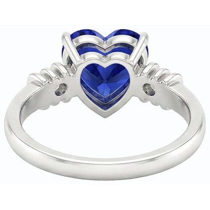 Three Stone Ceylon Sapphire Ring & Small Round Natural Earth Mined Diamonds 1.25 Carats
