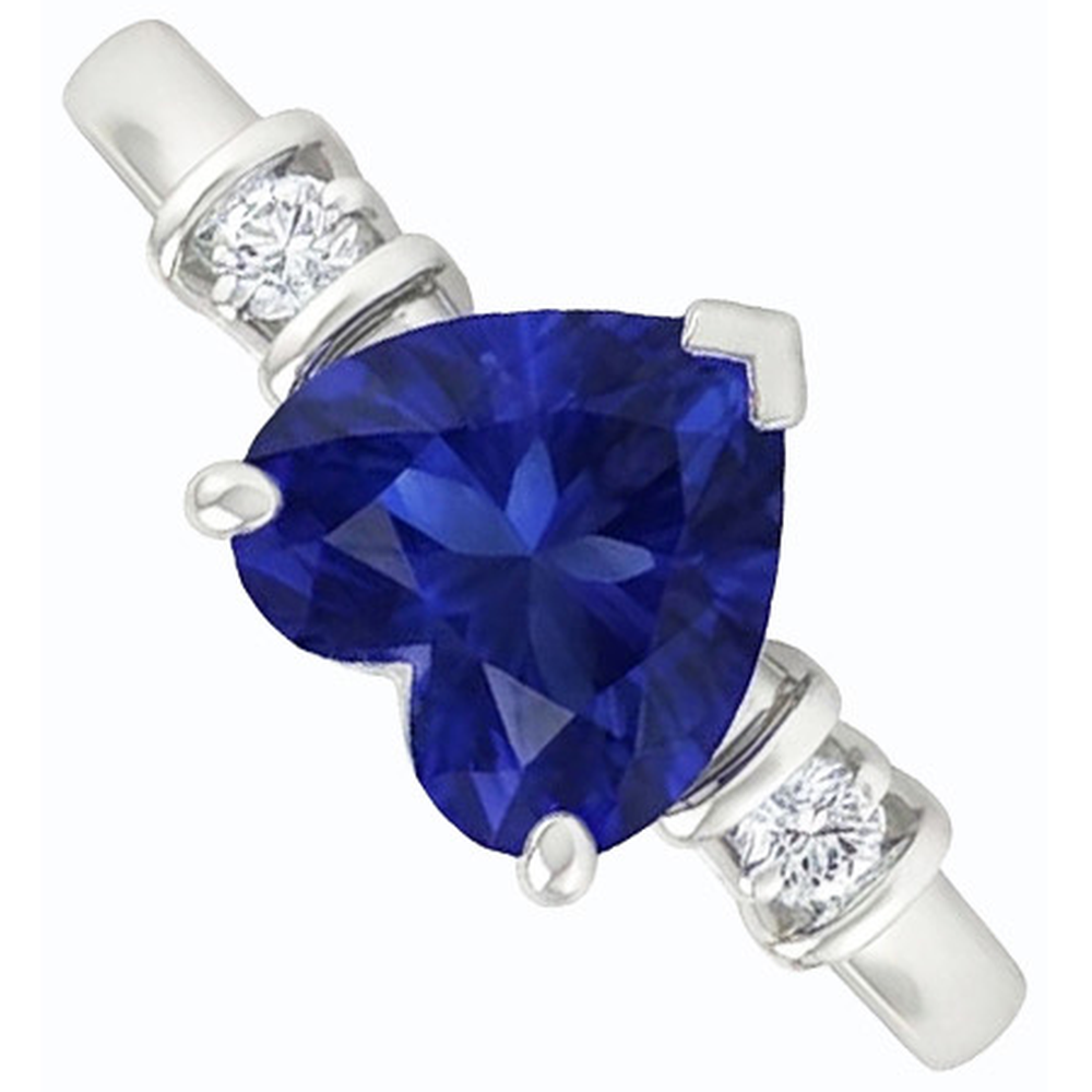 Three Stone Ceylon Sapphire Ring & Small Round Natural Earth Mined Diamonds 1.25 Carats