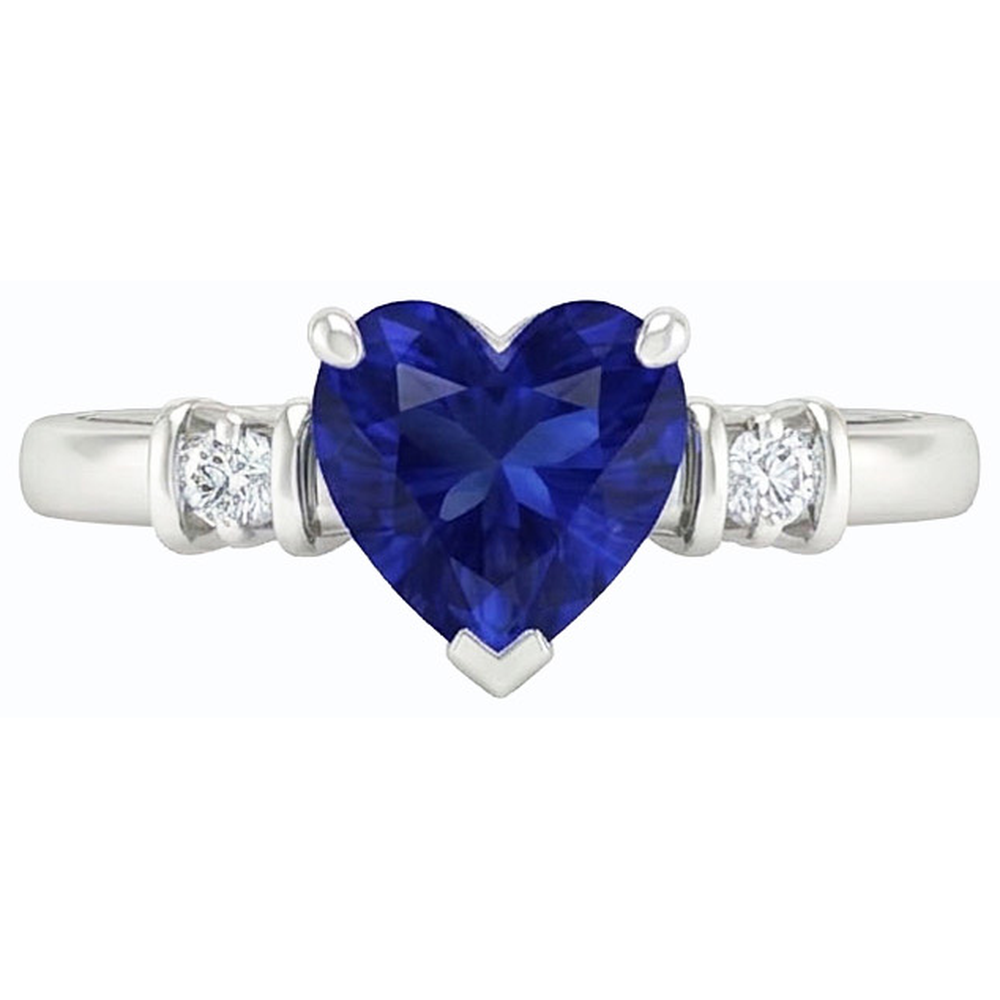 Three Stone Ceylon Sapphire Ring & Small Round Natural Earth Mined Diamonds 1.25 Carats