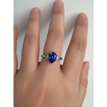 Three Stone Ceylon Sapphire With Natural Earth Mined Diamonds 3.50 Ct Ring White Gold