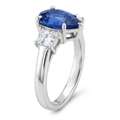 Three Stone Ceylon Sapphire With Natural Earth Mined Diamonds 3.50 Ct Ring White Gold