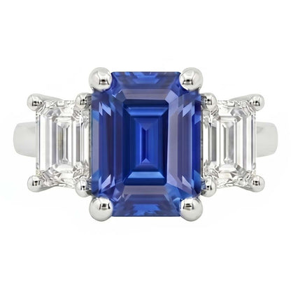 Three Stone Emerald Blue Sapphire & Natural Earth Mined Diamond Ring 2.50 Carats