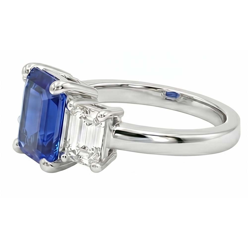 Three Stone Emerald Blue Sapphire & Natural Earth Mined Diamond Ring 2.50 Carats