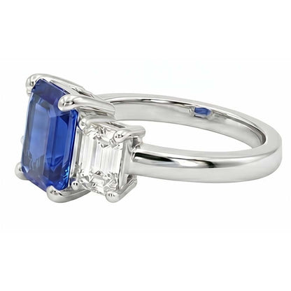 Three Stone Emerald Blue Sapphire & Natural Earth Mined Diamond Ring 2.50 Carats