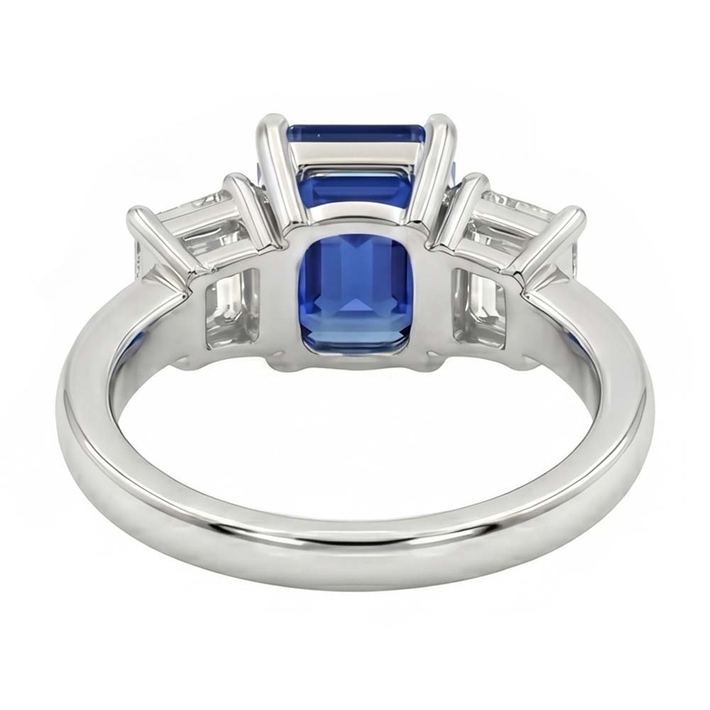 Three Stone Emerald Blue Sapphire & Natural Earth Mined Diamond Ring 2.50 Carats