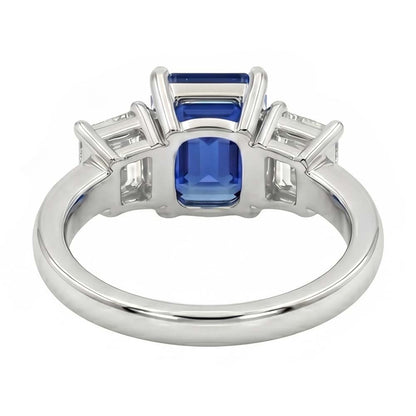 Three Stone Emerald Blue Sapphire & Natural Earth Mined Diamond Ring 2.50 Carats