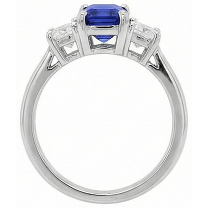 Three Stone Emerald Blue Sapphire & Natural Earth Mined Diamonds Ring