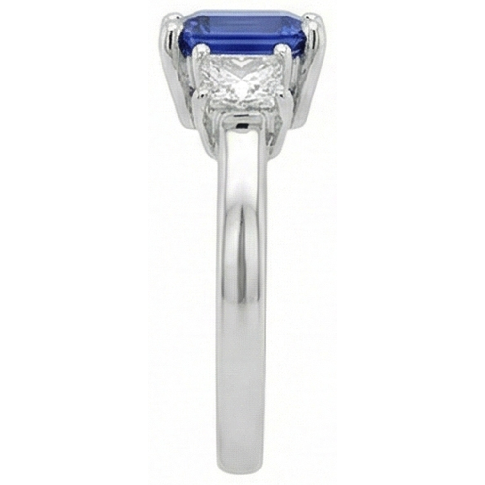 Three Stone Emerald Blue Sapphire & Natural Earth Mined Diamonds Ring