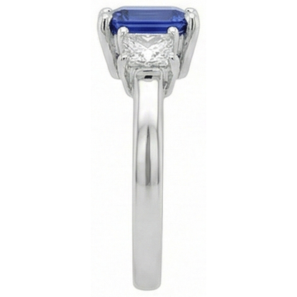 Three Stone Emerald Blue Sapphire & Natural Earth Mined Diamonds Ring