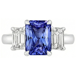 Three Stone Emerald Natural Earth Mined Diamond & Ceylon Sapphire Ring 3 Carats Prong Set
