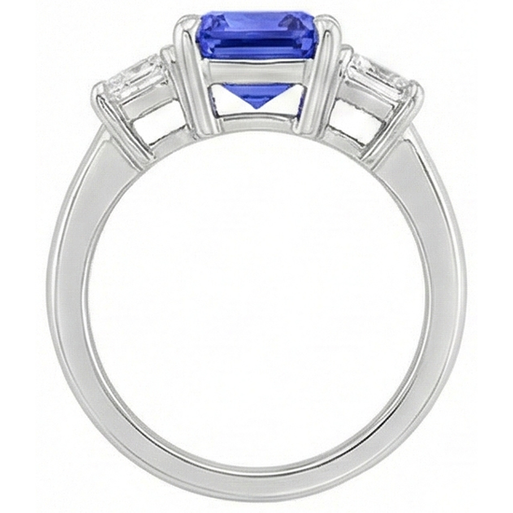 Three Stone Emerald Natural Earth Mined Diamond & Ceylon Sapphire Ring 3 Carats Prong Set