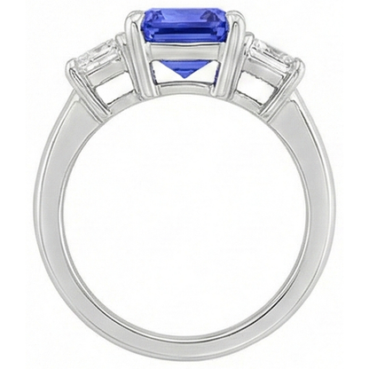 Three Stone Emerald Natural Earth Mined Diamond & Ceylon Sapphire Ring 3 Carats Prong Set