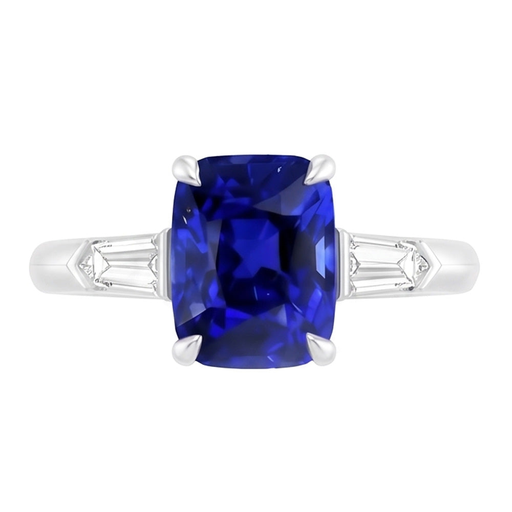 Three Stone Emerald Sapphire Ring 3.50 Carats Tapered Baguette Natural Earth Mined Diamond