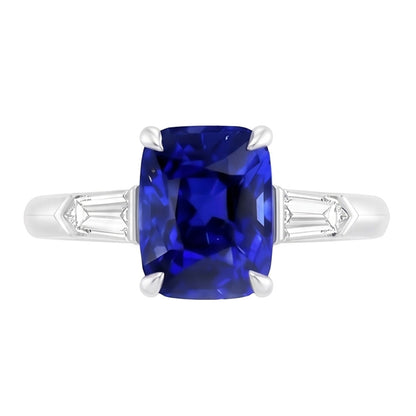 Three Stone Emerald Sapphire Ring 3.50 Carats Tapered Baguette Natural Earth Mined Diamond