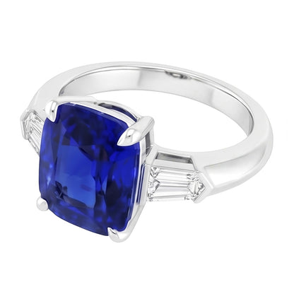 Three Stone Emerald Sapphire Ring 3.50 Carats Tapered Baguette Natural Earth Mined Diamond