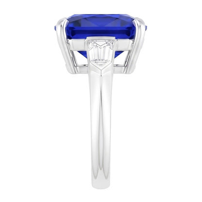 Three Stone Emerald Sapphire Ring 3.50 Carats Tapered Baguette Natural Earth Mined Diamond