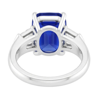 Three Stone Emerald Sapphire Ring 3.50 Carats Tapered Baguette Natural Earth Mined Diamond