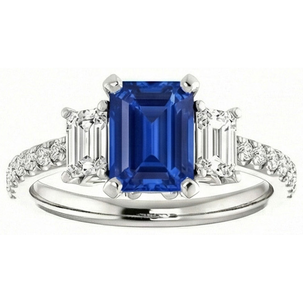 lab grown emerald sapphire 3.50ct ring top view