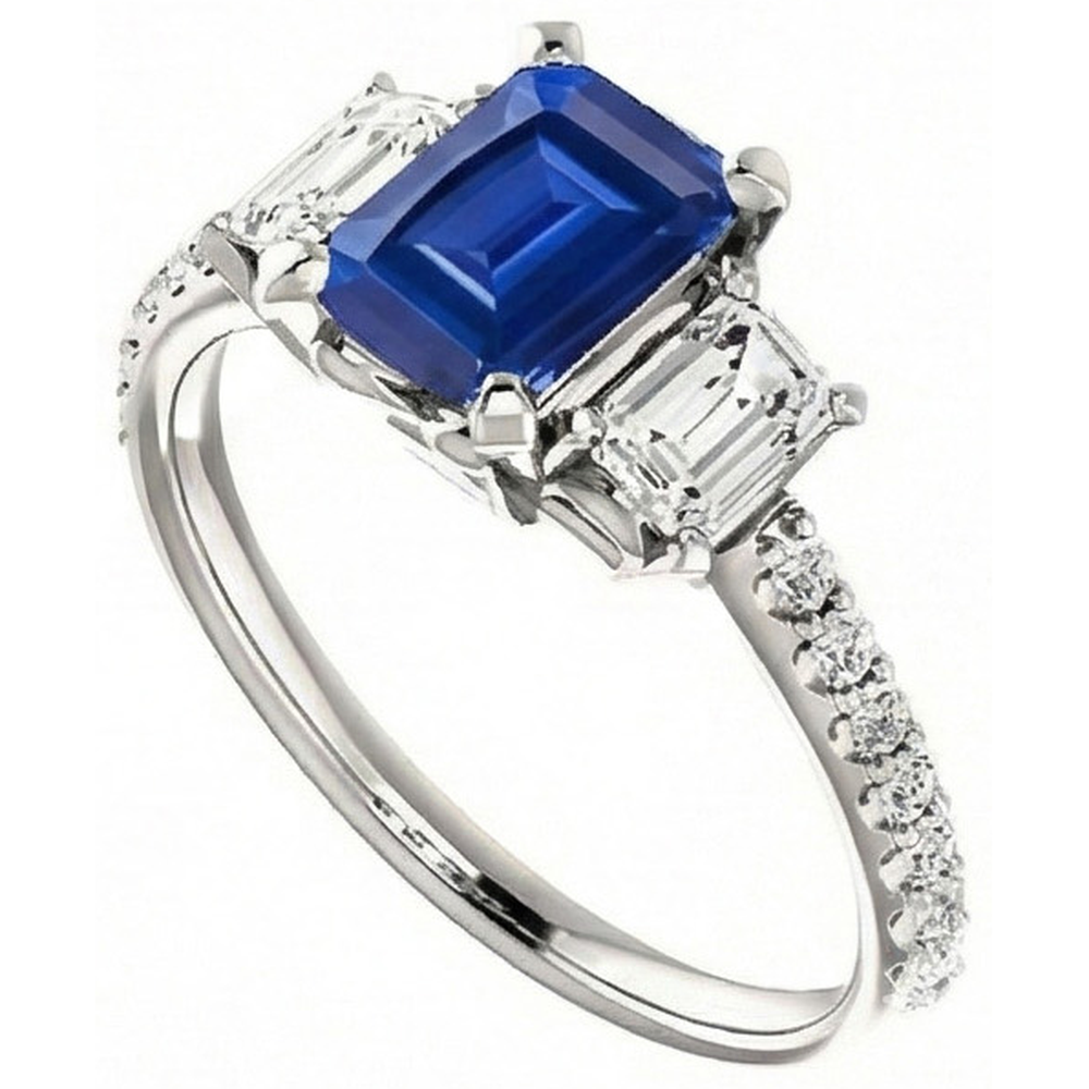 lab grown emerald sapphire 3.50ct ring close up detail