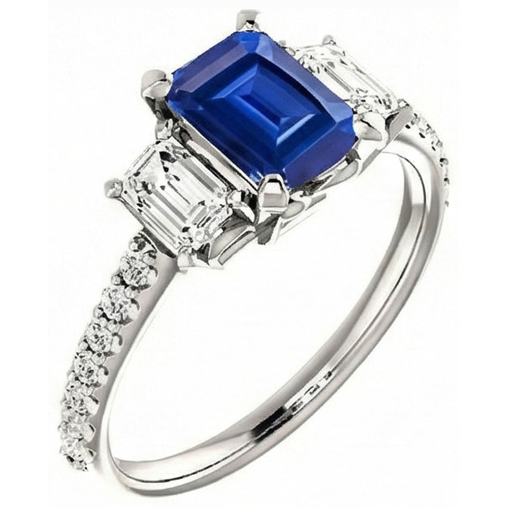 lab grown emerald sapphire 3.50ct ring profile view
