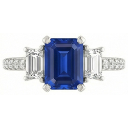 Lab Grown Sapphire Ring 3.50ct - White Gold 14K