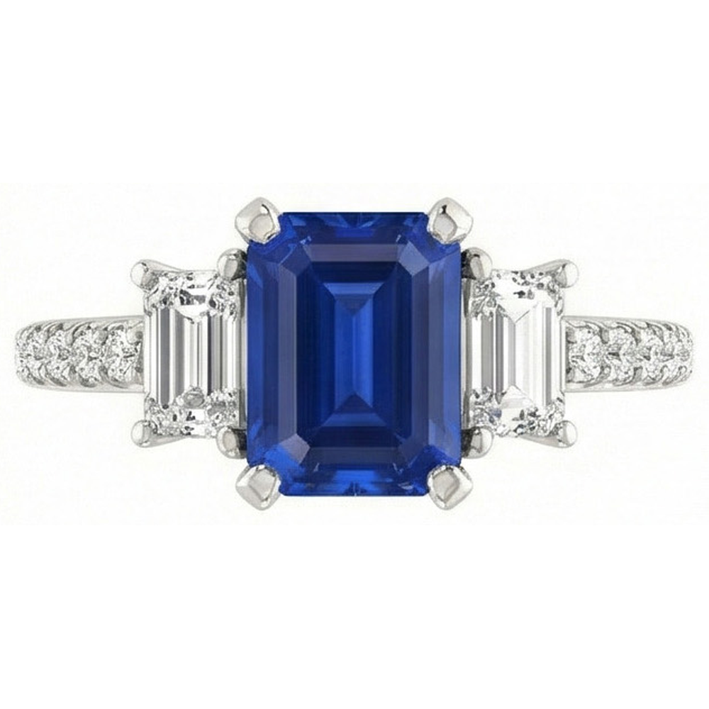 lab grown emerald sapphire 3.50ct ring side angle