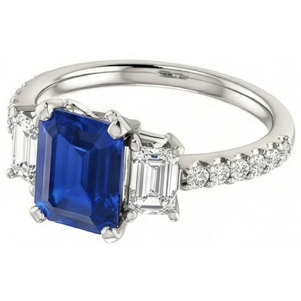 lab grown emerald sapphire 3.50ct ring on white background
