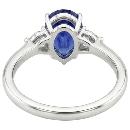 Three Stone Gemstone Ring Pear Ceylon Sapphire & Natural Earth Mined Diamonds 4.25 Carats