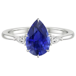 Three Stone Gemstone Ring Pear Ceylon Sapphire & Natural Earth Mined Diamonds 4.25 Carats