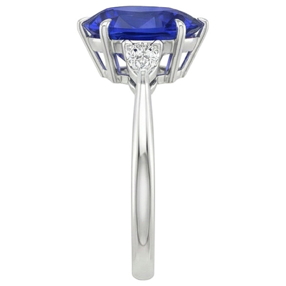 Three Stone Gemstone Ring Pear Ceylon Sapphire & Natural Earth Mined Diamonds 4.25 Carats