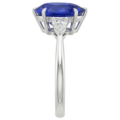 Three Stone Gemstone Ring Pear Ceylon Sapphire & Natural Earth Mined Diamonds 4.25 Carats