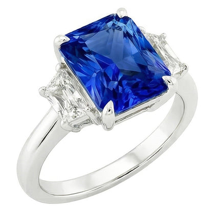 Three Stone Gemstone Sapphire Ring With Radiant Natural Earth Mined Diamonds 3.50 Carats