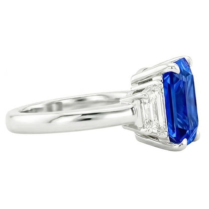 Three Stone Gemstone Sapphire Ring With Radiant Natural Earth Mined Diamonds 3.50 Carats