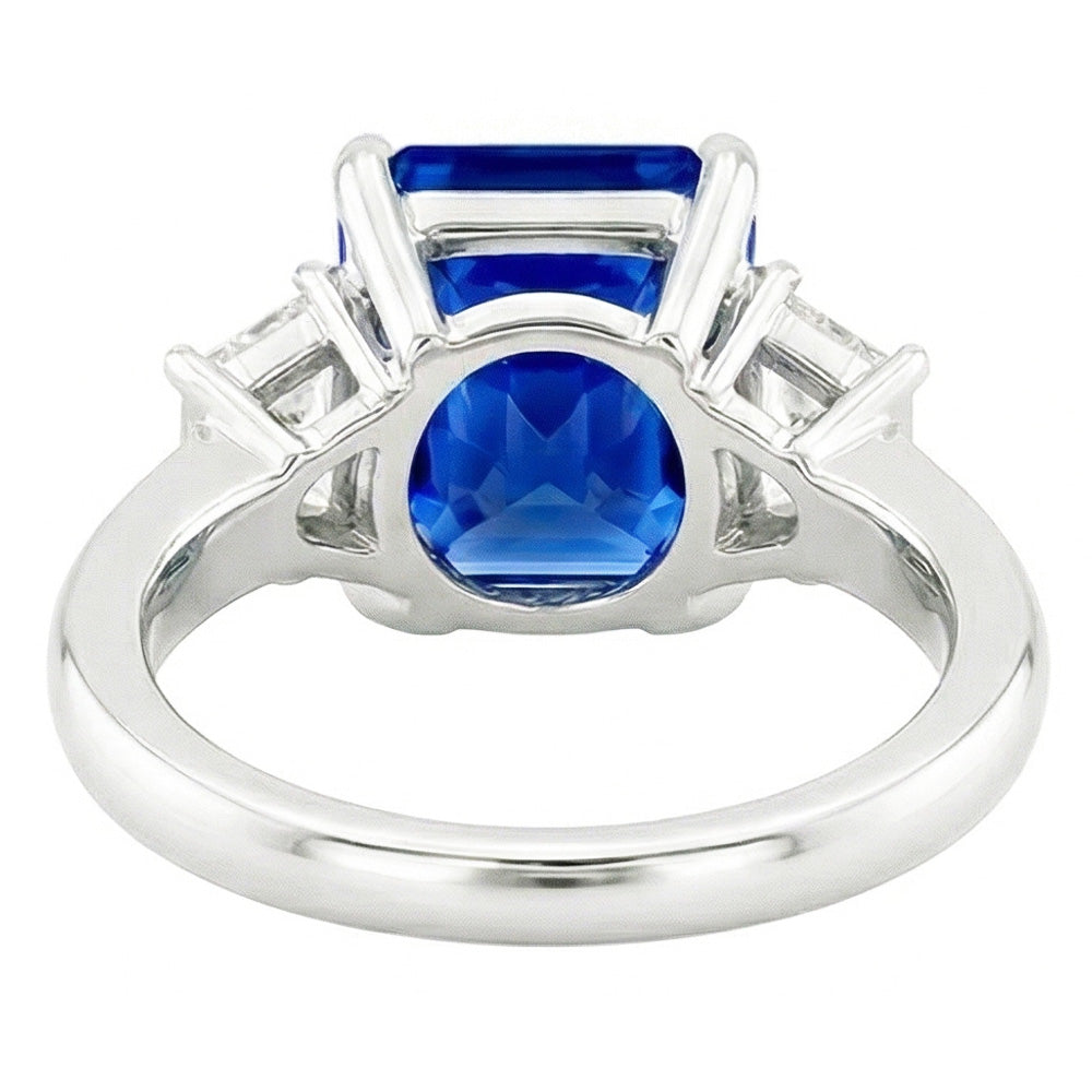 Three Stone Gemstone Sapphire Ring With Radiant Natural Earth Mined Diamonds 3.50 Carats