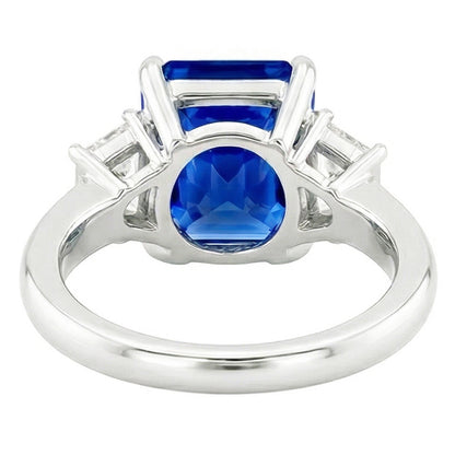 Three Stone Gemstone Sapphire Ring With Radiant Natural Earth Mined Diamonds 3.50 Carats
