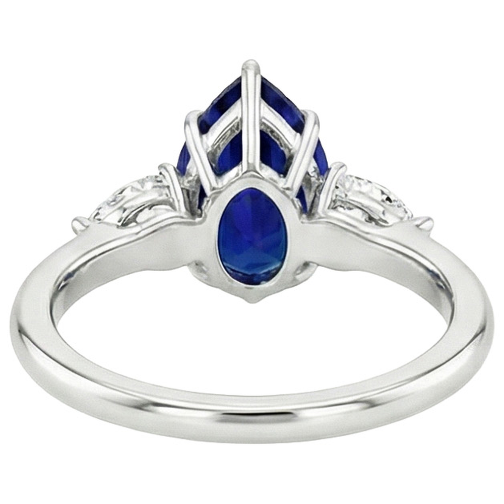 Three Stone Gold Pear Cut Ceylon Color Sapphire & IGI CERTIFIED Diamond Ring 6.75 Carats