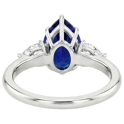 Three Stone Gold Pear Cut Ceylon Color Sapphire & IGI CERTIFIED Diamond Ring 6.75 Carats