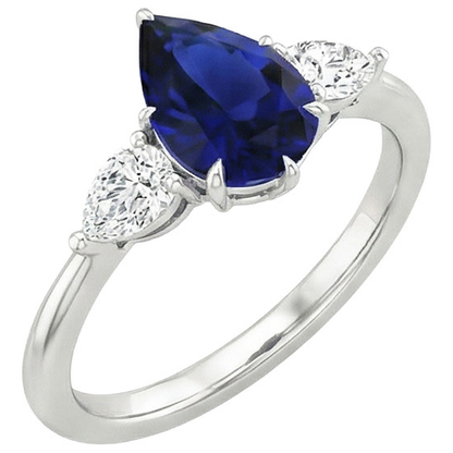 Three Stone Gold Pear Cut Ceylon Color Sapphire & IGI CERTIFIED Diamond Ring 6.75 Carats