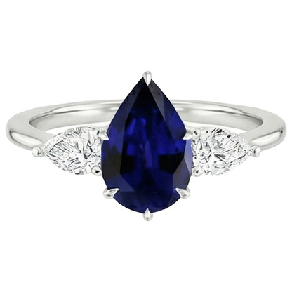 Three Stone Gold Pear Cut Ceylon Color Sapphire & IGI CERTIFIED Diamond Ring 6.75 Carats